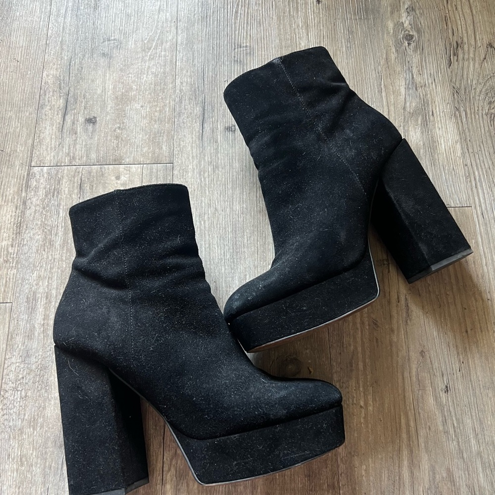Coach Black Suede Platform Ankle Boots